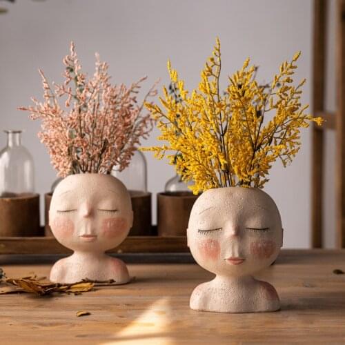 Ins creative art sculpture doll flowerpot succulent potted garden decoration Nordic tabletop resin ornaments