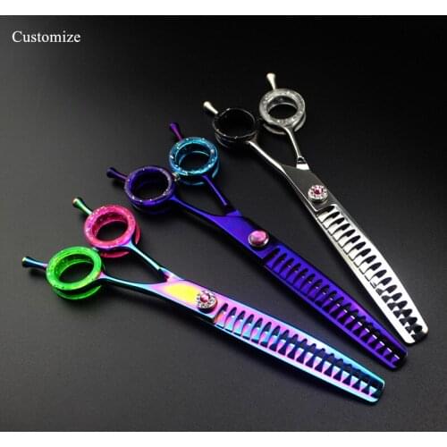 Customize japan 440c steel 7 '' Pet dog grooming Curved hair scissors cutting barber pet thinning shears hairdressing scissors