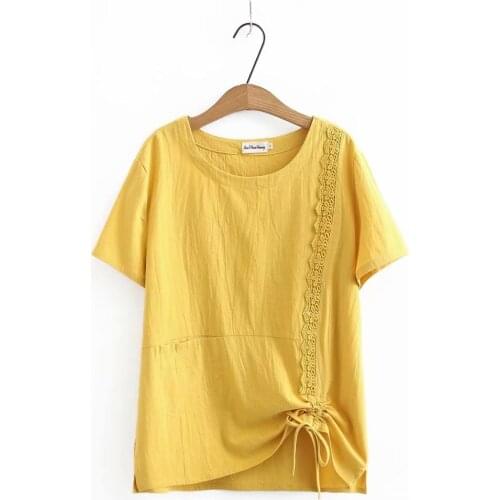 Plus size Lace O neck short sleeve women loose tshirts 2020 new summer casual ladies soft t shirts female tops t-shirts