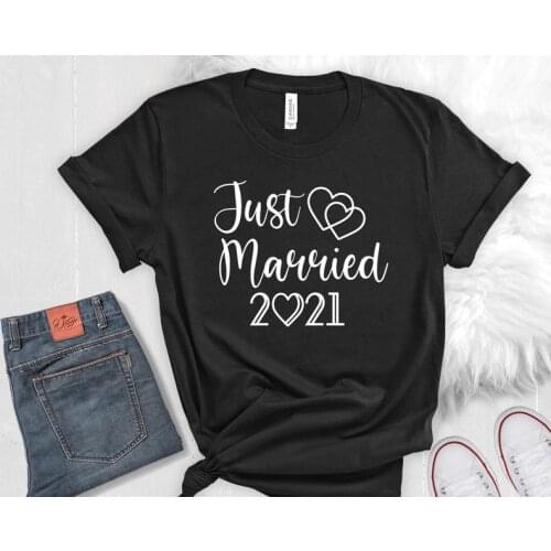 Just Married Honeymoon Husband and wifey shirts Short Sleeve Tees Fashion 100% Cotton O Neck Female Clothing Casual Shirts goth