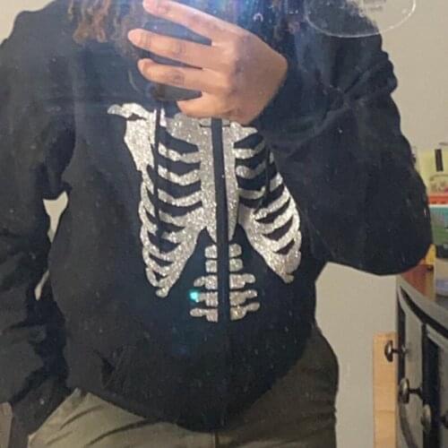 Harajuku Punk Gothic Sternum Print Hoodies Jacket Women Long Sleeve Zip Up Loose Sweatshirt 2021 Autumn Winter Coat Streetwear