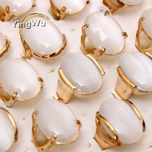 Yingwu 20pcs Vintage Gold Hollow Natural Opal Cat Eye Rings Alloy Big Stone Rings for Women Fashion Jewelry