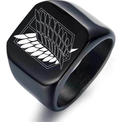 14mm Attack on Titan Black sliver Stainless Steel Ring Wings Of Liberty Flag Finger Rings For Men Women Jewelry Anime Fans