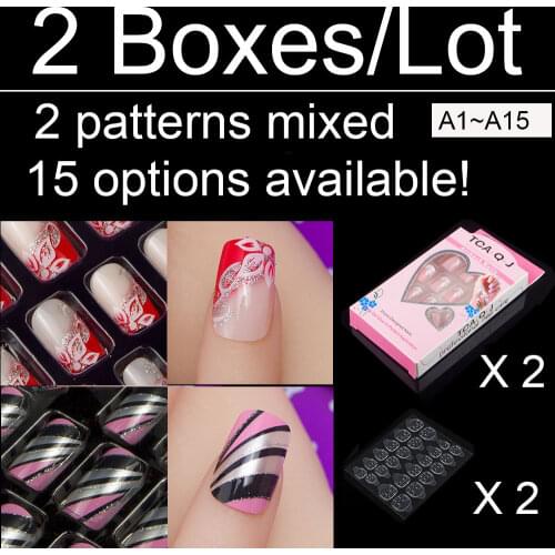 2 Boxes Of False Nail Art Tips Set 24 Pieces/Box With Nail Adhesives Full Cover Square Fake Nail DIY Wedding Nails