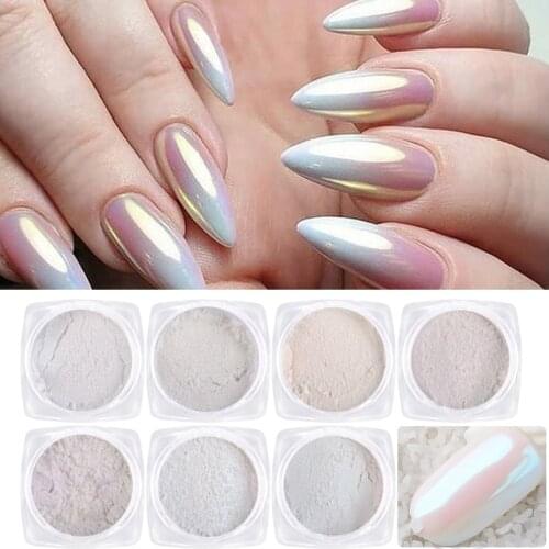 3/7pcs Shell White Pearl Nail Art Glitters DIY Mirror Chrome Pigment Powder Rub Dust Mermaid Gel Polish Decoration JIB01-07-1