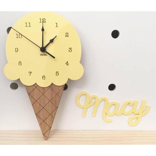 2021 New Novelty Cartoon Ice Cream Wall Clocks 3D DIY Wall Stickers for Kids Room Home Decor Children Gifts Relogio De Parede