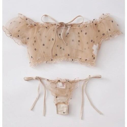 3XL Sex Womens Underwear Embroidery Lace Bowknot Strapless Bra Thong Set Transparent Sexy Lingerie Erotic Costumes Sex Babydoll