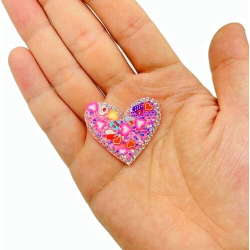 5 Pcs Red Heart Felties Applique Sewing Fabric Pads Rhinestone Bling For Scrapbooking Wedding Decors Garments Supply