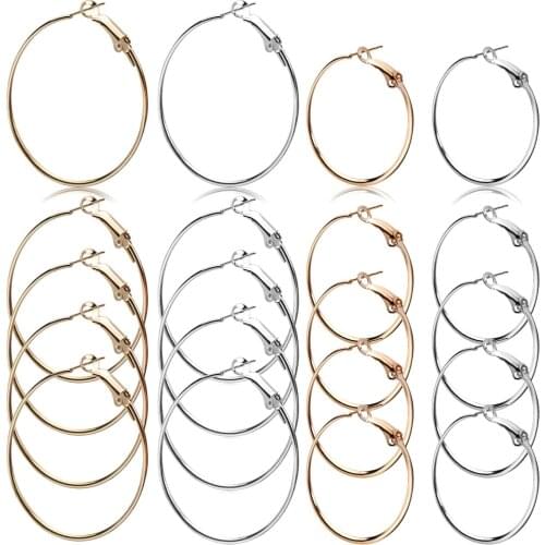 40pcs Circle Round Metal Hoop Earrings Beading Earring Hoops Jewelry Making Supplies,Silver and Gold,30mm and 40mm Diameter