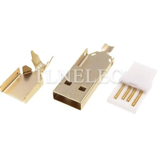 5pcs USB 2.0 Gold Plating Welding Plug Connector Type A USB Male Socket Nickel Plated Receptacle Three-piece DIY Adapter 4 Pins