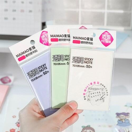 50 Sheets DIY Notes Waterproof Students PET Transparent Memo Sticky Account Can Tear The Sticky Note Paper School Scrapbook