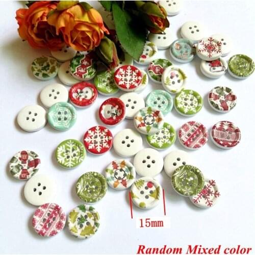 50Pcs/pack Mixed Wooden Buttons Round 4-Holes Sewing Scrapbooking DIY Botones 15mm Decorative Buttons Handmade Accessories