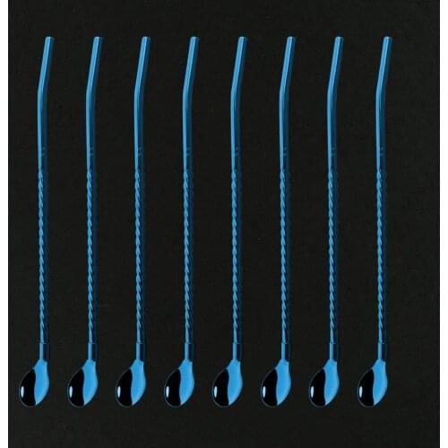 8Pcs Stainless Steel Spiral Pattern Long Straw Spoon Reusable Drinking Straw Spoons Stirring Honey Bar Accessories Party Supply