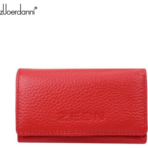 Promotion Women Key Holder Car Styling Bag 100% Genuine Leather Wallet Cover six Hook Zipper Card Case A06