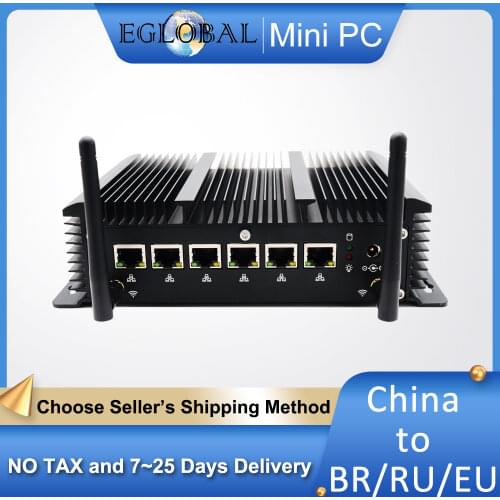 Fanless Pfsense Intel Core i5 7226U i3 7167U 3865U Industrial Mini PC 2*RS232 6 Lans 4*USB3.0 Firewall PC Router HDMI 4G/3G WiFi