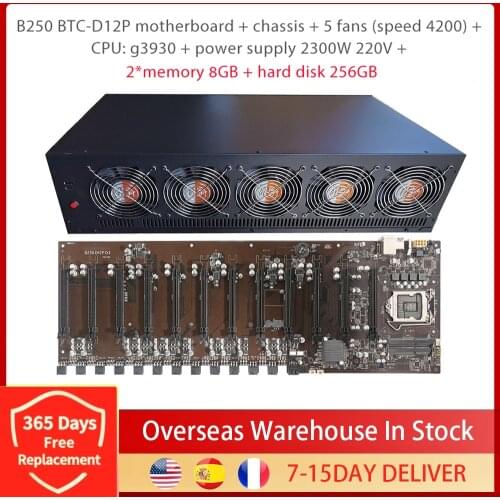 BTC-B250 Mining Motherboard Rig Chassis Set DDR3 4GB/8GB/16GB SSD 128/256GB 2300W PSU Dual SATA3.0 Mainboard For GTX10 20 series