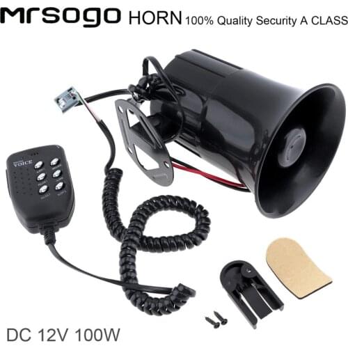 100W 12V 6 Sound Car Truck Speaker Super Loud Siren Horn 105-115db with MIC Microphone Fit for Cars / Auto / Vehicle