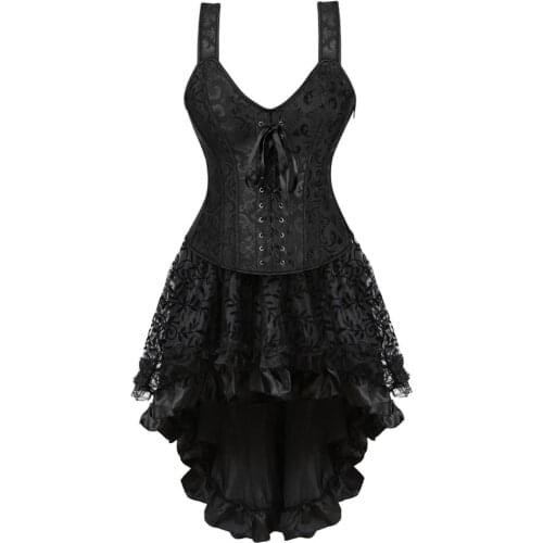 Gothic Corset Skirt Steampunk Bridal Lace Strap Bustiers Dress Corsetto Slimming Mujer Talla Grande Overbust Plus Size Shaper