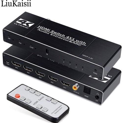 HDMI Switch 4K 60Hz 4 Input 1 Out Switcher Audio Extractor with ARC IR Remote Control for TV Xbox HDTV PS4 HDMI2.0 RGB4:4:4