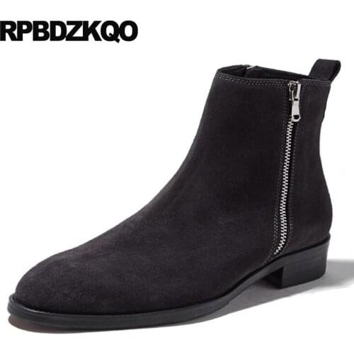 Italian brown korean designer shoes short plus size suede genuine leather autumn ankle black zipper winter men boots with fur