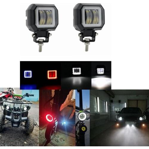 2PCS 1PCS 3Inch 12V 24V 6000K 20W Waterproof Square LED Angel Eyes Light Bar Offroad Car Boat led Work Light Black