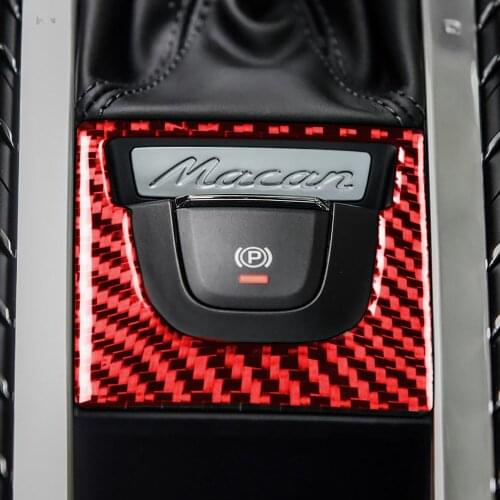 Red Genuine Carbon Fiber For Porsche MACAN 2014-2021 Car EPB（Electrical Park Brake） Cover Trim Styling Sticker