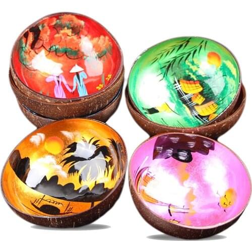 Colorful Bowl Food Container Ware Coconut Dishes Shell Freehand Sketching Decoration Candy Bowl Decoration Landscape Painting