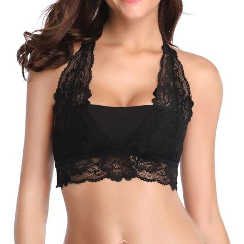 Lace Bra Women Sexy Push Up Bralette Top Halter Wireless Underwear Transclucent Vest Lingerie Sleep Brassiere Femme Racerback