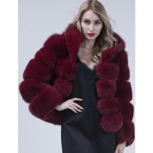 JANEFUR Genuine Fox Fur Jacket with Hood Super Warm Genuine Leather Winter Fashion Womans Real Fur Jacket