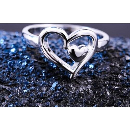 Fashion Double Heart Ring Silver Color Forever Love Heart Wedding Rings for Women Engagement Ring Glamour Jewelry anillos pareja
