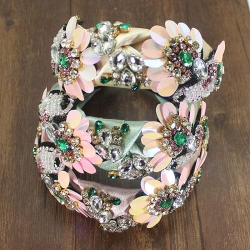 Fashion New Exaggerated Sequins Flowers Diamond Green Crystal Rhinestones Bohemian Headdress Ladies Wedding Party Accessories