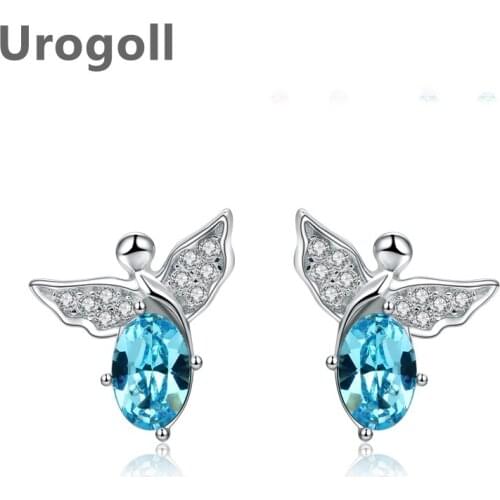 Fashion Girl Earring Pure 925 Sterling Silver Angel Shaped Crystal Womens Personality Sweet Zircon Earrings Commemorative Gift