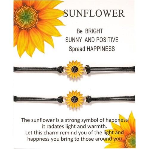 Fashion Sunflower Bracelet Wax Cotton Cord Sunflower Charm Surfing Bracelet For Women Men Drop shipping In Stock Couple Jewelry