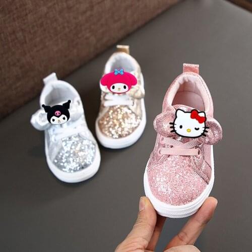 Sanrio Hello Kitty 2021 spring new girls' sports shoes childrens casual shoes girls' butterfly festival sequined sneakers
