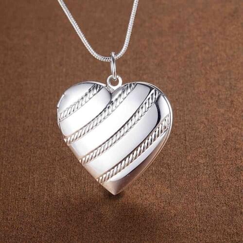 Hot Popular 925 Sterling Silver Necklace Heart photo frame Pendant for woman 45CM Fashion brands party Jewelry Holiday gifts