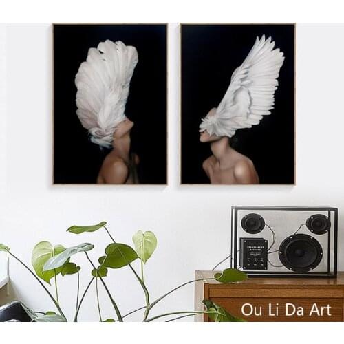 Feather wings of pictorial art dream wings feathers girl canvas printings oil paintings printed on canvas wall art decoration