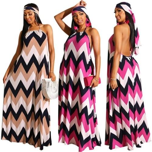 Maxi Dresses for Women Sexy Neck Mounted Backless Casual Style Print Elegant Summer Loose Strap Dress Wholesale Dropshipping