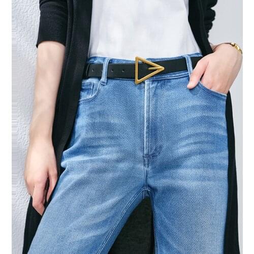 New jeans belts for women gold triangle pin buckle belt knot thin soft solid pu leather black casual waist strape belts for coat