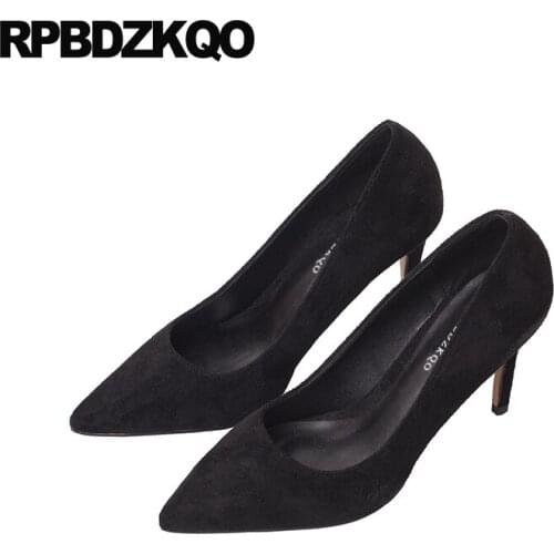 Medium heels chic pointed toe suede women 2019 stiletto pumps evening kitten high black scarpin ladies dress shoes thin size 33