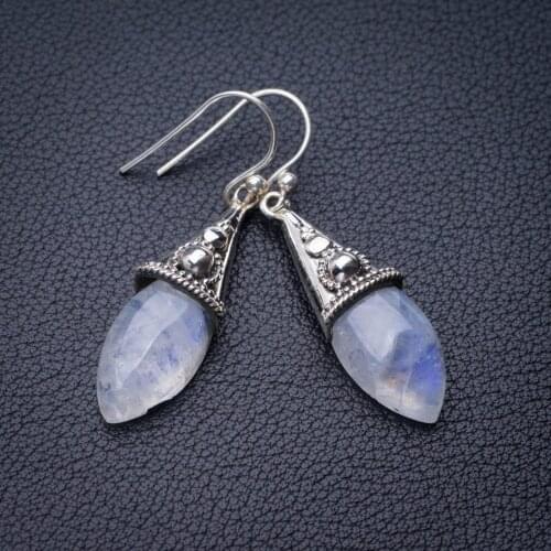 StarGems Natural Rainbow Moonstone Handmade 925 Sterling Silver Earrings 1.75" E0746