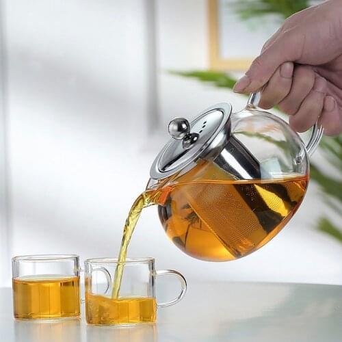 Heat Resistant Glass Teapot With Stainless Steel Infuser Heated Container Tea Pot Good Clear Kettle Square Filter Baskets