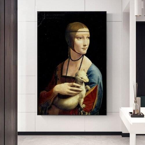 The Lady with An Ermine Canvas Paintings on The Wall By Leonardo Da Vinci Famous Wall Art Posters and Prints Wall Decor Cuadros