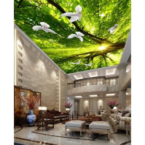 Tree sunshine pigeons living room bedroom ceiling Home Decoration 3d wallpaper mural ceiling papel de parede