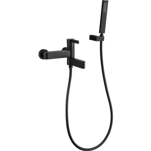Vidric Bagnolux Wholesale Super High Quality Wall Mounted Matt Black Crane Bathtub Faucet With Swivel Spout & Hand Shower Set 17