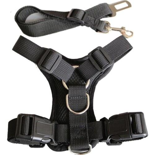 Dog Safety Vest Harness With belt Adjustable Dog Car Breathable Mesh Harness Seat Belt Vehicle Connector Strap For Pet Dog