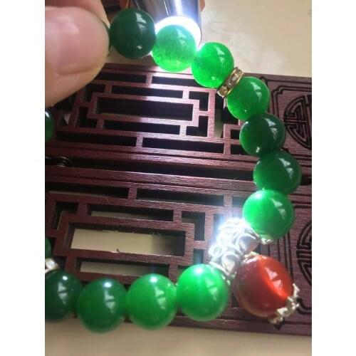 Natural 925 silver with green jade Emerald beads Bracelet for women with red agate beads