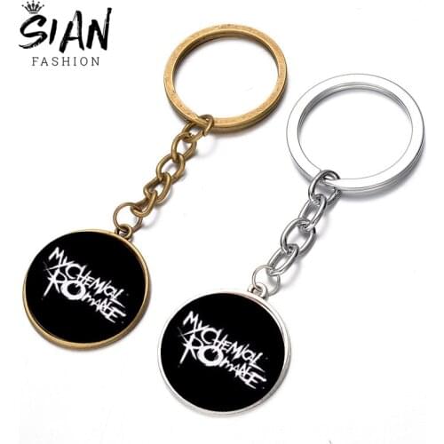SIAN My Chemical Romance Keychain Fashion Band Logo Printed Glass Cabochon Key Ring Key Holder Bronze Silver Plated High Quality