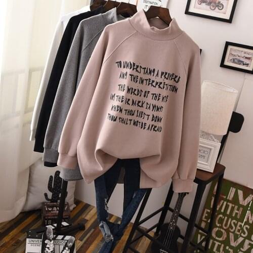 Winter Autumn Women Turtleneck T Shirt Long Sleeve Letter Print Hoodies Pullovers Femme Hip Hop Cotton Sweatshirt Oversize