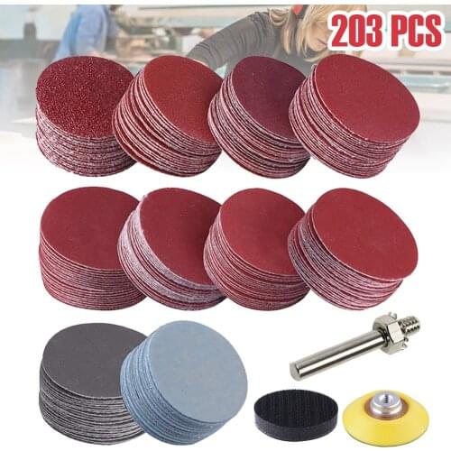 203pcs Set 2" Sandpaper Sanding Discs Hook Loop Sanding Paper Buffing Sheet 240/320/400/600/800/3000 Grit Sander Polishing Pads