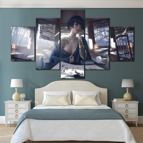 5 Pieces HD Canvas Painting Print Anime Beautiful Girl Picture For Modern Decorative Bedroom Living Room Home Wall Art Decor